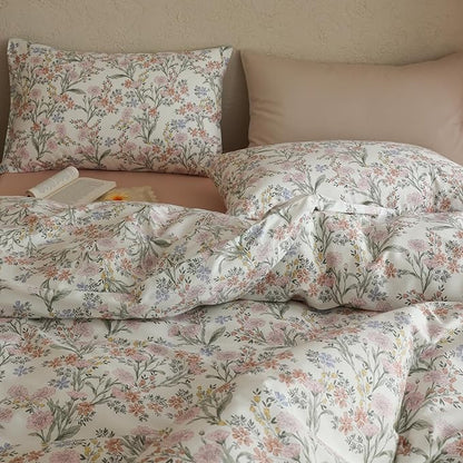 Floral Comforter Sets King Size Bed for Girls Cute Bedding Set Cotton Down Alternative Fluffy Boho Bedding Comforter Sets Cottagecore Farmhouse Lightweight Soft Bed Comforter with 2 Pillowcases