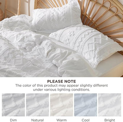 Bedsure Boho Duvet Cover Cal King Size, Soft & Comfortable Elegant Design Boho Bedding for Decoration, Machine Washable Comforter Cover for All Seasons,Includes 1 Duvet Cover & 2 Pillow Shams,White
