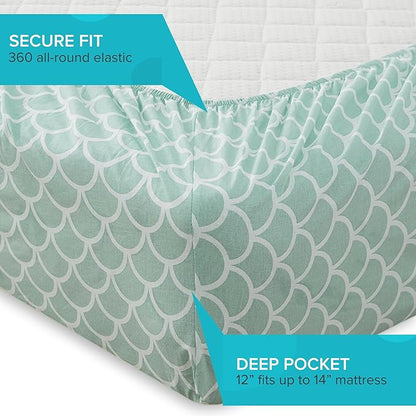 Comfort Spaces 100% Cotton Sheet Set Breathable, Lightweight, Soft with 12" Elastic Pocket Fits up to 14" Mattress, All Season Cozy Bedding, Matching Pillow Case, Twin XL Scales 3 Piece