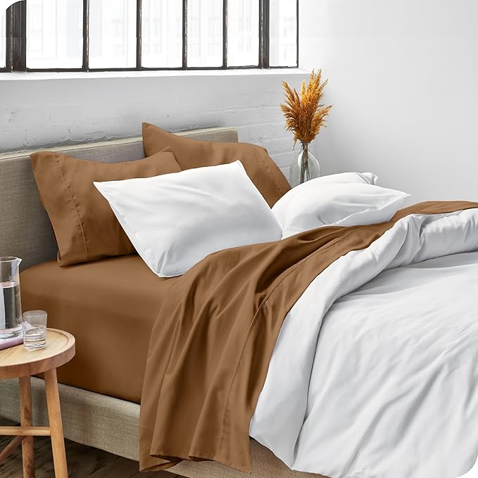 Bare Home King Sheet Set - 1800 Ultra-Soft Microfiber King Bed Sheets - Double Brushed - Deep Pockets - Easy Fit - 4 Piece Set - Bedding Sheets & Pillowcases (King, Caramel)