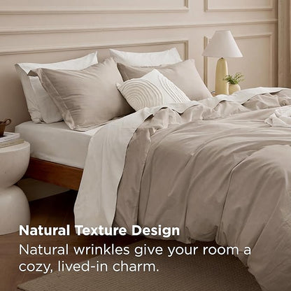 Bedsure 100% Washed Cotton Duvet Cover Oversized Queen - Tannish Linen Grey Minimalist Cotton Duvet Cover Set for All Seasons - Plain Simple Bedding Set (Tannish Linen Grey, Oversized Queen, 98"x98")