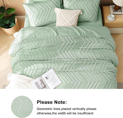 Litanika Sage Green Queen Size Comforter Set with Sheets - 7 Pieces Bed in a Bag Queen Boho Tufted Complete Bedding Sets with Comforter, Sheets, Pillowcases & Shams