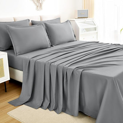 Litanika Queen Comforter Set Medium Gray - 7 Pieces Bed in a Bag Queen Bedding Comforter Sets, Solid Lightweight Bed Set with Comforter, Sheets, Pillowcases & Shams