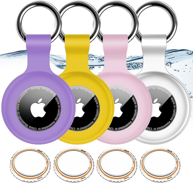 1|2|4Pack for Apple AirTag Holder with Keychain for Air Tag 2nd/1st Gen | Waterproof Air Tag Cover GPS Tracker Anti-Scratch Silicone Air-Tag Case for Pets,Kids,Bags-Black+Blue+Green+Red