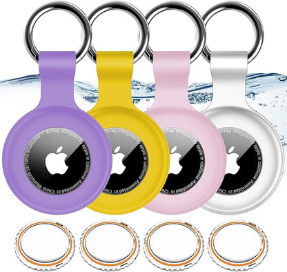 1|2|4Pack for Apple AirTag Holder with Keychain for Air Tag 2nd/1st Gen | Waterproof Air Tag Cover GPS Tracker Anti-Scratch Silicone Air-Tag Case for Pets,Kids,Bags-Black+Blue+Green+Red