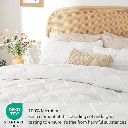 BEDELITE White Queen Comforter Set - 3 Pieces Boho Pintuck Bedding Comforter Sets, Lightweight Soft & Warm Bed Comforter Queen with 2 Pillowcases for All Season