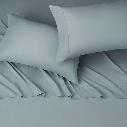 Amazon Basics Lightweight Breathable Super Soft Wrinkle-Free Easy Care Brushed Microfiber 4 Piece Bed Sheet Set with 14-Inch Deep Pockets, Queen, Spa Blue, Solid