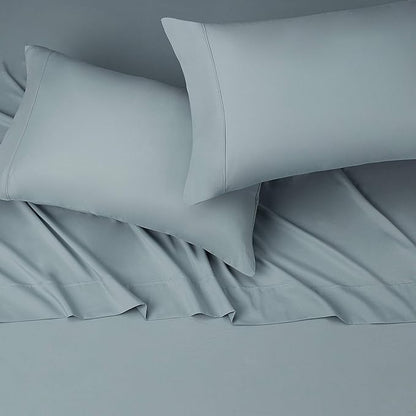 Amazon Basics Lightweight Super Soft Easy Care Microfiber 4 Piece Bed Sheet Set with 14-Inch Deep Pockets, King, Spa Blue, Solid