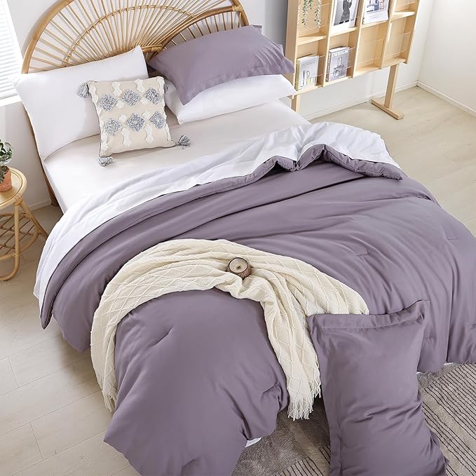 weigelia Twin Comforter Set 5 Pieces Dusty Purple Comforter Set Soft Twin Bed Set Twin Bedding Set for Girls with Comforters, Flat & Fitted Sheets, Pillowcases & Shams