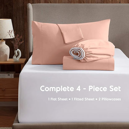 Nestl Full XL Sheet Set - Luxury 1800 Ultra-Soft Microfiber Full Extra Long Bed Sheets - Double Brushed - Deep Pockets - Easy Fit - 4 Piece Set - Bedding Sheets & Pillowcases (Full XL, Peach)