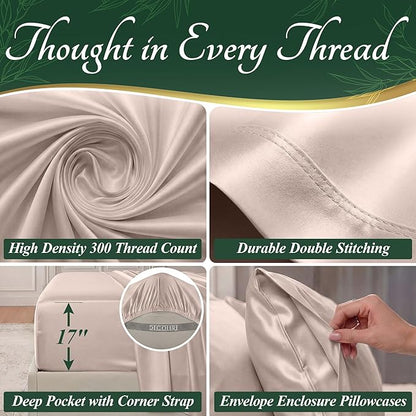 DECOLURE 100% Viscose Derived from Bamboo Sheets Twin Size - Luxury 4 Pc Naturally Cooling Sheets, Ultra Soft Bed Set - Deep 17" Pockets, Durable Double Stitching, Oeko Tex Standard (Light Pink)