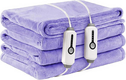 Electric Heated Blanket King Size 90"×100", Comfortable & Luxurious Flannel, 4 Heating Levels & 10 H Auto Shut Off, Light Purple