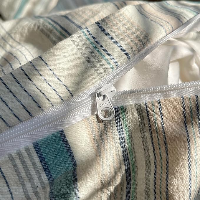 HighBuy Boho Stripe Comforter Set King Size, Grey Green Stripe Bedding Comforter with 2 Pillowcases,Fluffy Soft Washed Cotton King Bed Comforter Set for Women Men,All Season,Breathable