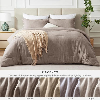 CozyLux Queen Comforter Set, 3 Pieces Khaki Soft Luxury Cationic Dyeing Comforters Queen Size Bedding Sets, Breathable Lightweight Fluffy Bed Set with 1 Down Alternative Comforter and 2 Pillow Shams