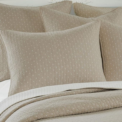 Levtex Home Cross Stitch Reversible Twin Bedspread Set (84x104in) with 1 Pillow Sham (26x20in) - Stitch Texture - Taupe - Cotton Twin Size Bedspread Set - Lightweight, Soft, Pre-Washed