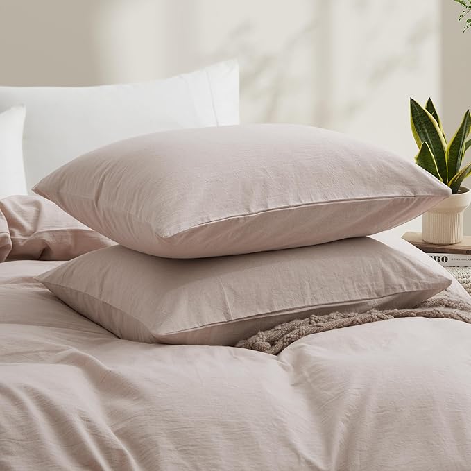 Linen Light Grey Duvet Cover Full Size, 100% Washed Cotton Linen Like Bedding Set with Zipper Closure (No Comforter), 80x90 Inches