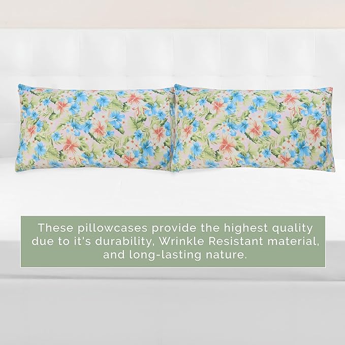 Elegant Comfort Ultra Soft Set of 2 Floral Print Pillowcases - 1500 Premium Hotel Quality Microfiber, Soft and Smooth Envelope Closure 2-Piece Pillow Covers - Standard/Queen, Magnolia