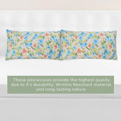 Elegant Comfort Ultra Soft Set of 2 Floral Print Pillowcases - 1500 Premium Hotel Quality Microfiber, Soft and Smooth Envelope Closure 2-Piece Pillow Covers - King, Magnolia