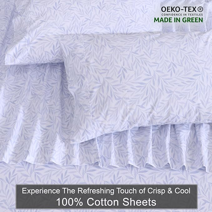 ZOYER 100% Cotton Sheets – Twin Size Percale Bedding, Cooling & Breathable, Durable with a Crisp, Soft & Comfortable Feel, 16" Deep Pocket, 3-Piece Set, Blue Autumn