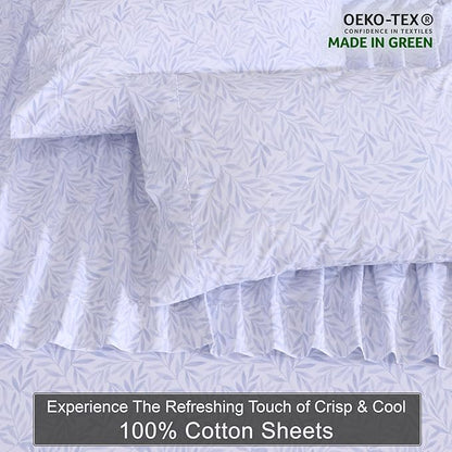 ZOYER 100% Cotton Sheets – Full Size Percale Bedding, Cooling & Breathable, Durable with a Crisp, Soft & Comfortable Feel, 16" Deep Pocket, 4-Piece Set, Blue Autumn