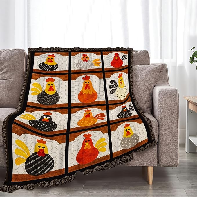 Chicken Blanket Super Soft Warm Fluffy Fleece Flannel Rooster Animal Throw Blanket Cozy Fuzzy Plush Stuff Bedding Blankets Gifts for Women Kids Boys Girls Adults 60"X50"