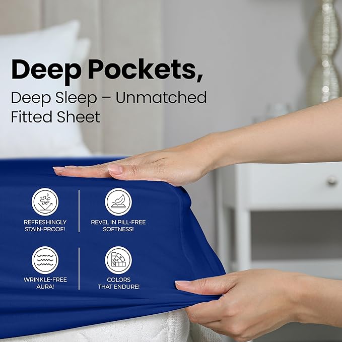 Utopia Bedding Queen Fitted Sheet - Bottom Sheet - Deep Pocket - Soft Microfiber - Shrinkage and Fade Resistant-Easy Care -1 Fitted Sheet Only (Royal Blue)