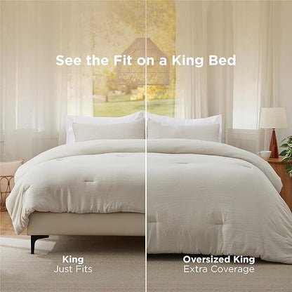 Bedsure Oversized Queen Comforter Set, Beige Soft Prewashed Bedding for All Seasons, 3 Pieces GentleSoft™ Bed Set, 1 Lightweight Comforter (98"x98") and 2 Pillowcases (20"x26")