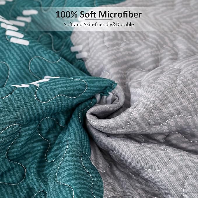 Dintszyayue Boho Quilt Set King 3 Pieces Teal Aztec Texture Bedspread Coverlet Set with 2 Pillowcases Turquoise Soft Lightweight Microfiber Bohemian Quilt Bedding Set for All Season 90"x103"