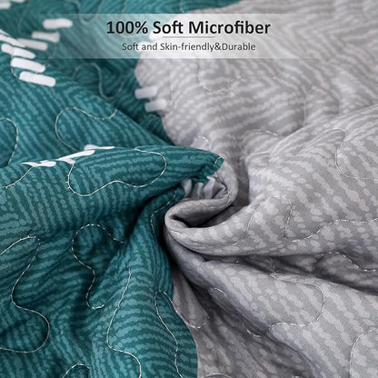 Dintszyayue Boho Quilt Set King 3 Pieces Teal Aztec Texture Bedspread Coverlet Set with 2 Pillowcases Turquoise Soft Lightweight Microfiber Bohemian Quilt Bedding Set for All Season 90"x103"