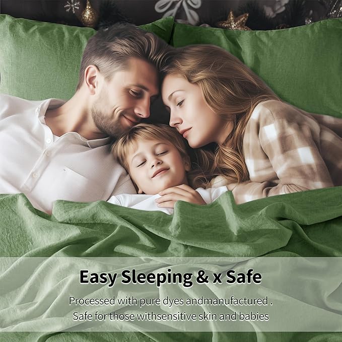LBRO2M 100% Pure Linen Sheet Set Deep Pocket Up to 16" Bed Sheets Sets, Natural Flax Beddings Soft, Breathable, Comfortable for All Seasons Twin Size, Green