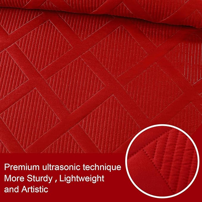 Exclusivo Mezcla King Quilt Set- Red Quilts Bedding Set with 2 Pillow Shams, Modern King Bedspread with Striped Pattern, Soft Lightweight Bedspreads Coverlets for All Seasons
