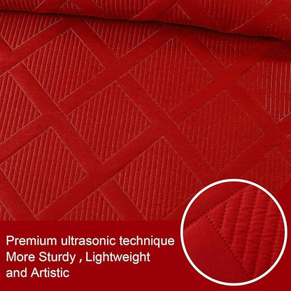 Exclusivo Mezcla Twin Size Quilt Set - Red Quilts Bedding Set with 2 Pillow Shams, Modern Bedspread with Striped Pattern, Soft Lightweight Bedspreads Coverlets for All Seasons
