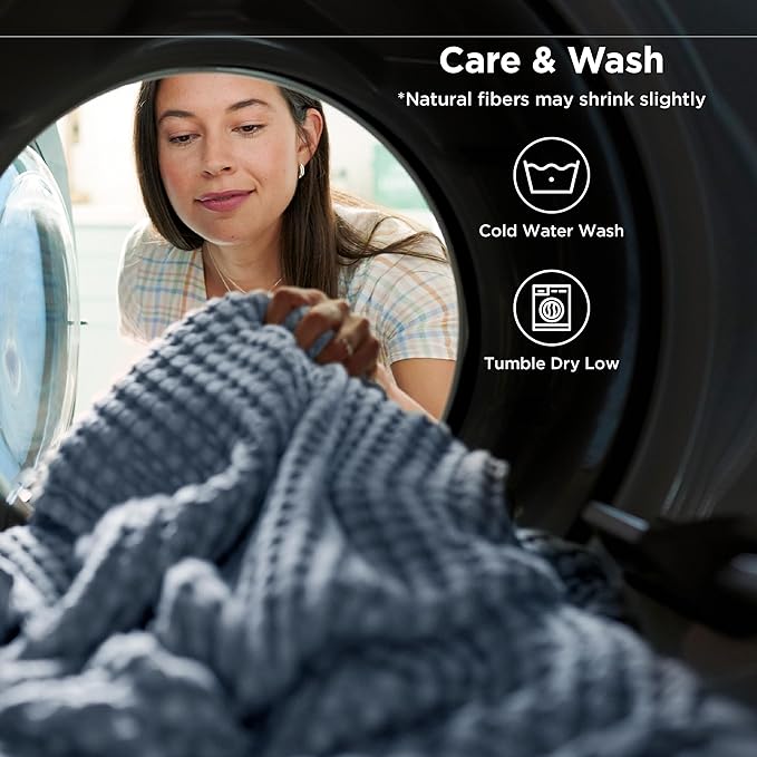Bedsure Cooling Cotton Waffle Queen Size Blanket - Lightweight Breathable Summer Blanket of Rayon Derived from Bamboo for Hot Sleepers, Luxury Throws for Bed, Couch and Sofa, Dusty Blue, 90x90 Inches