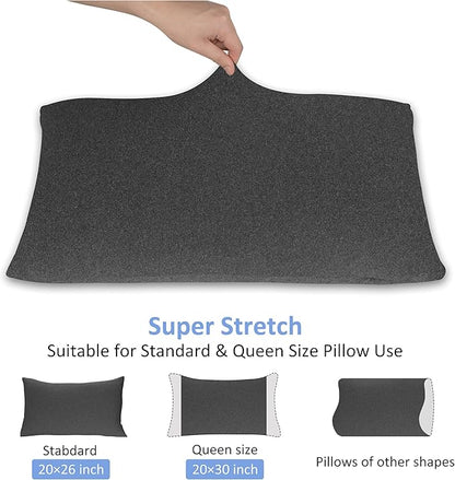 2-Pack Stretch Pillow Cases - Jersey Knit & Ultra Soft Envelope Closure Pillowcases T-Shirt Like Microfiber Blend - Suitable for Queen or Standard Size Set of 2, Hemp Gray