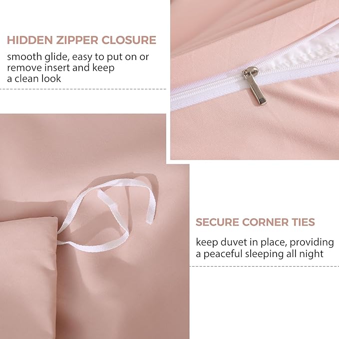 JSD Dusty Pink Duvet Cover Set Queen Size, 3 Piece Duvet Cover with Pillow Shams, Soft Brushed Microfiber Zipper Closure, Comforter Not Included