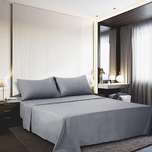 4 Piece Bed Sheet Set (Full,Silver Gray) 1 Flat Sheet,1 Fitted Sheet and 2 Pillow Cases,Brushed Microfiber Luxury Bedding with Deep Pockets