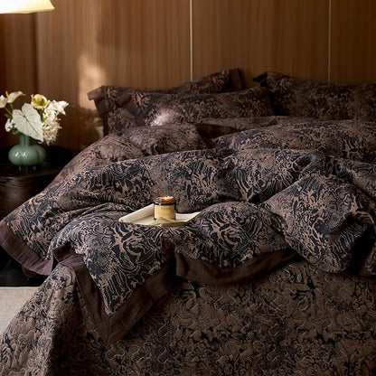 mixinni Duvet Cover Set King, Vintage Opulence Yarn-Dyed Jacquard Double-Layer Cotton Comforter Cover with Wide Corner Design, Retro Art Pattern Bedding Set with 2 Pillowcases for Men & Women