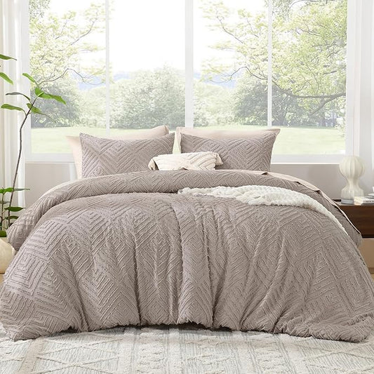 Litanika King Size Comforter Set Rose Coffee, 3 Pieces Cream Tufted Boho Farmhouse Bedding Comforter Sets, Lightweight Fluffy Comforter Bed Set for All Season (104x90In Comforter and 2 Pillowcases)