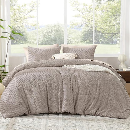 Litanika California King Comforter Set Rose Coffee, 3 Pieces Tufted Boho Farmhouse Bedding Comforter Sets, Lightweight Fluffy Comforter Bed Set for All Season (104x96In Comforter and 2 Pillowcases)