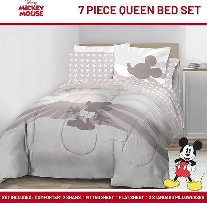 Jay Franco Disney Mickey Mouse Queen Size Comforter Set - 7 Piece Bedding Includes Sheet Set & Pillow Covers - Super Soft Cozy Bedding
