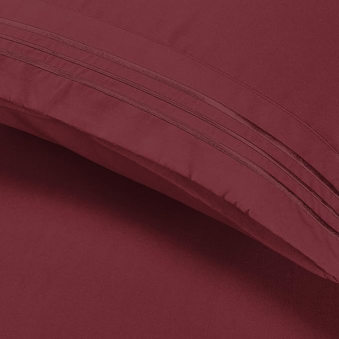 Elegant Comfort Luxury Ultra-Soft 2-Piece Pillowcase Set - 1500 Premium Hotel Quality Microfiber Double Brushed - Wrinkle Resistant, King Size, Burgundy