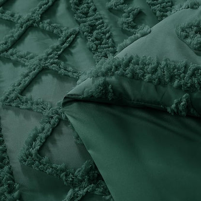 WRENSONGE Queen Size Comforter Set with Sheets - 7 Pieces Emerald Green Tufted Bed in a Bag Queen Shabby Chic Bedding Sets with 1 Comforter, 2 Sheets, 2 Pillowcases & 2 Shams