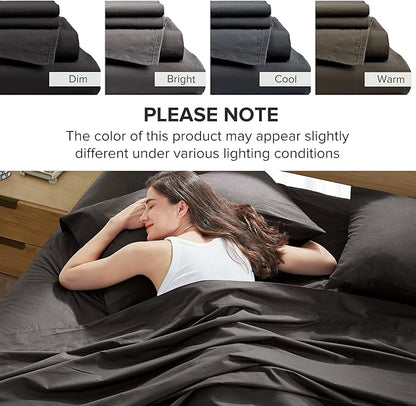 Comfort Spaces 100% Cotton Sheets Queen, Breathable, Ultra Soft Cotton Sheets, Naturally Cool Cotton Bed Sheets with 14" Elastic Pocket Fits up to 16" Mattress, All Season Sheet Set, Black 4 Piece