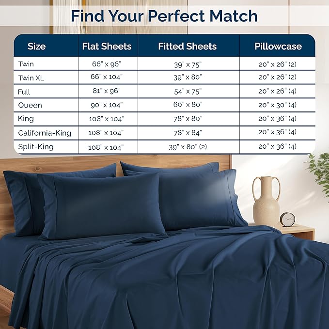 Casa Platino Queen Sheets Set – 100% Cotton Bed Sheets Queen, Breathable & Crisp Percale 6 Piece Set, 15" Deep Pocket for A Secure Fit, Ultra Soft & Cozy, Fit – Navy Blue