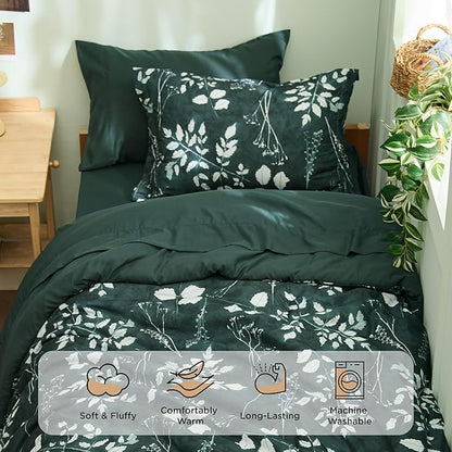 Bedsure Forest Green Twin XL Comforter Set - 5 Pieces Floral Bedding Sets Twin XL Bed in a Bag with Reversible Botanical Flowers Comforter, Sheets, Pillowcase & Sham