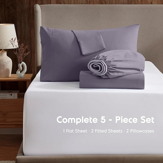 Nestl Split King Sheet Set - 1800 Ultra-Soft Microfiber Bed Sheets - Double Brushed - Deep Pockets - Easy Fit - 5 Piece Set - Bed Sheets & Pillowcases (Split King, Grayish Purple)