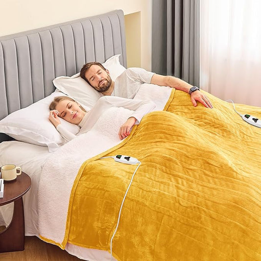 greenoak Heated Blanket Electric King Size 100"X90" Dual Control, Heating Blankets with 10 Levels 8 Hours Auto-Off, Soft Flannel Fluffy House Warming Gifts for Grandma Seniors Mom, Ginger Yellow