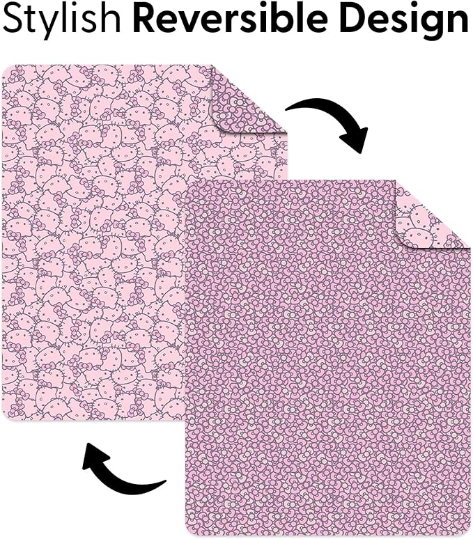 Northwest Sanrio Hello Kitty Reversible Quilted Throw, Kawaii Pink Pattern, Cozy & Warm, for Anime Fans, Game Room, Chair or Couch, 60 x 80 Inches