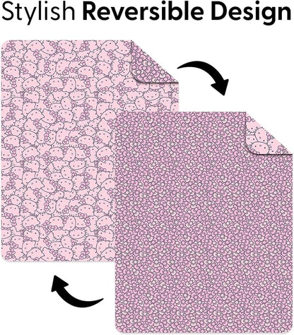 Northwest Sanrio Hello Kitty Reversible Quilted Throw, Kawaii Pink Pattern, Cozy & Warm, for Anime Fans, Game Room, Chair or Couch, 60 x 80 Inches