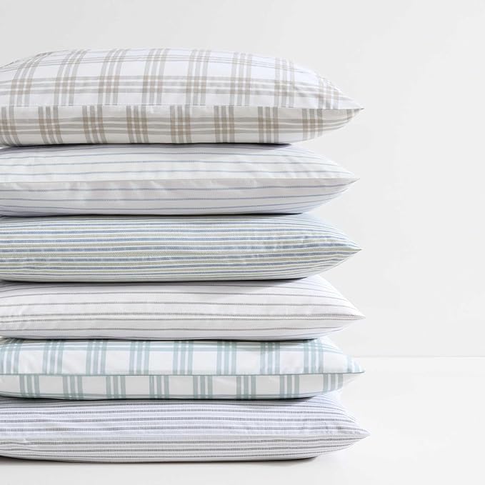 Eddie Bauer - King Sheet Set, Cotton Percale Bedding Set, Super Soft and Bedding Set, Oeko-Tex Certified (Basic Plaid Beige, King)